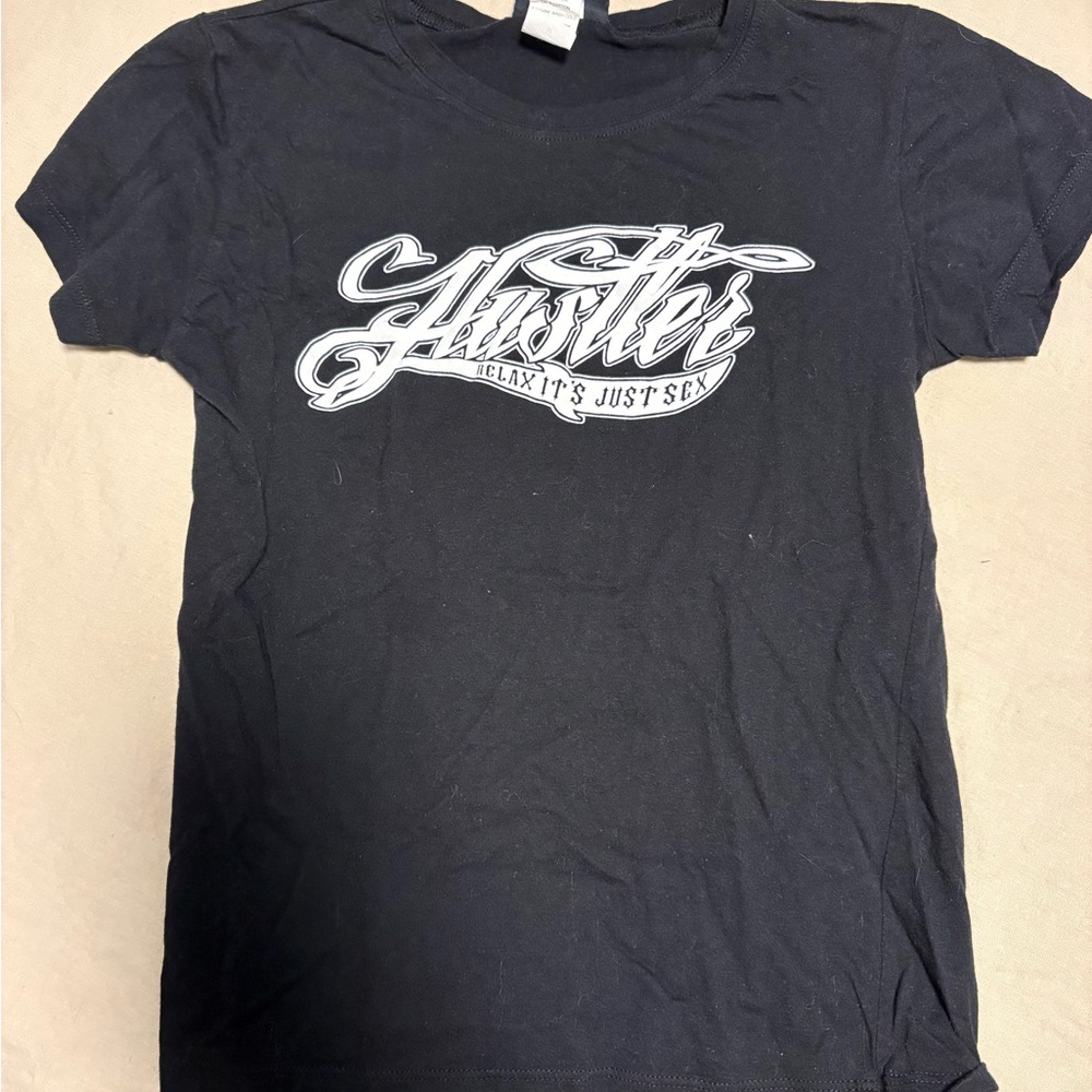 Hustler Hollywood Black Short Sleeve Tee with White Script Logo